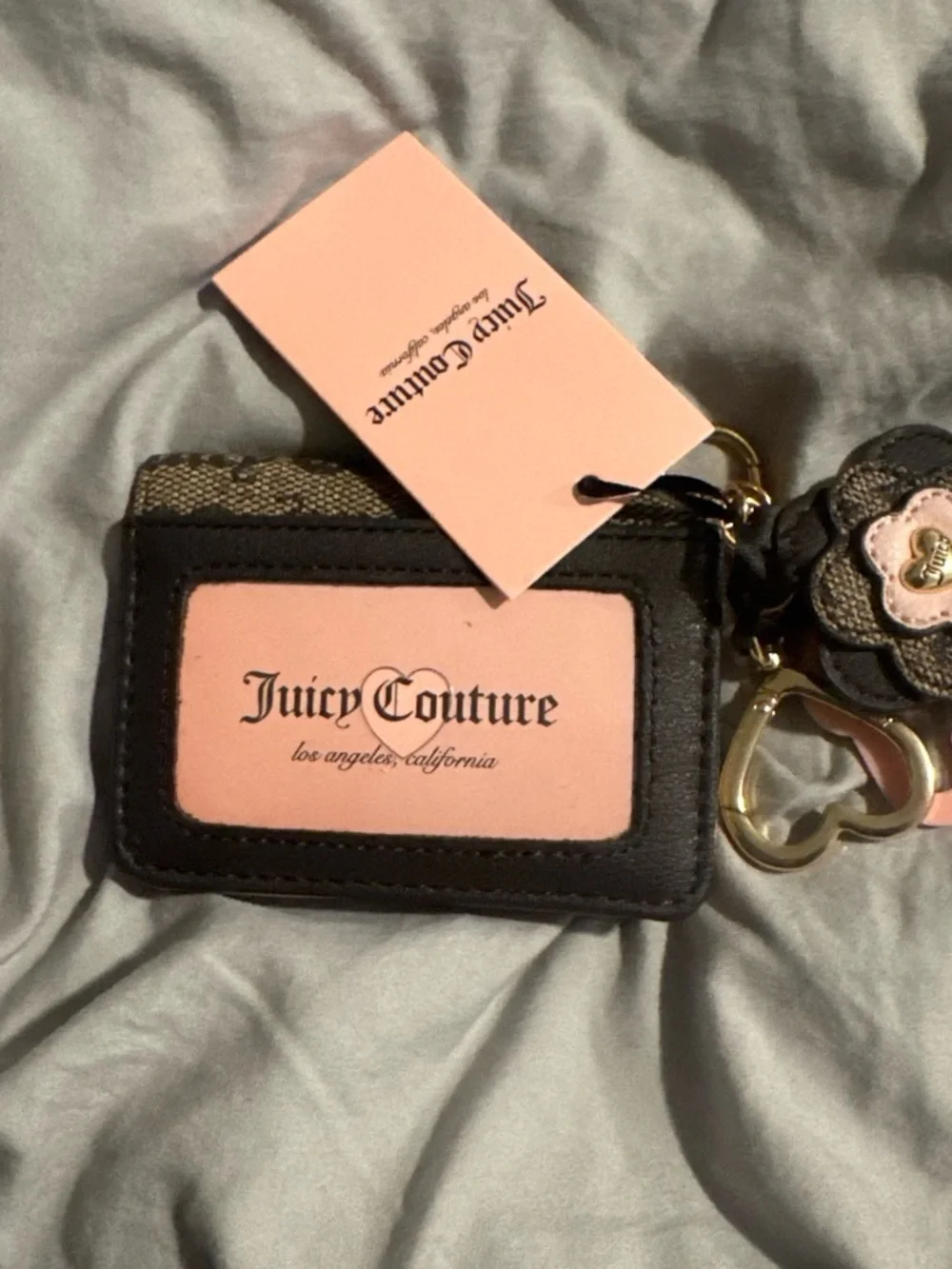 Juicy Couture Cream Key & Card Holder with Gold Accents